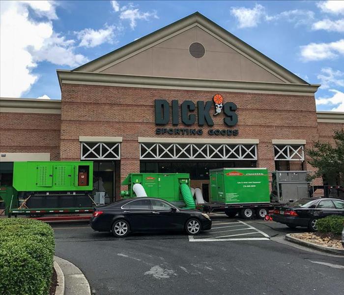 SERVPRO trucks parked in front of a Dick's Sporting Goods in Buford, GA.