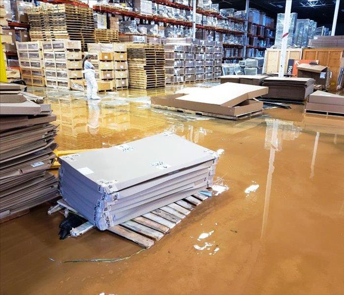 Standing water in warehouse.
