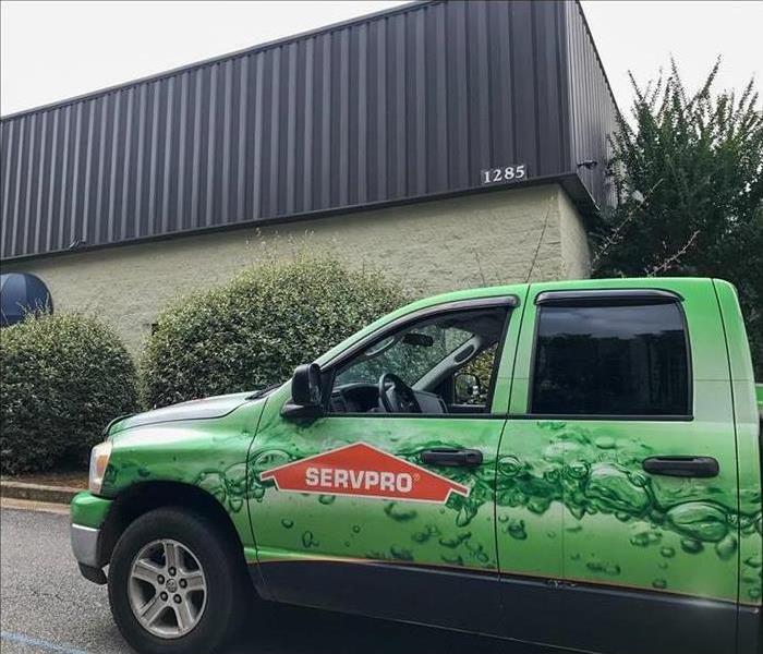 Green truck. SERVPRO vehicle