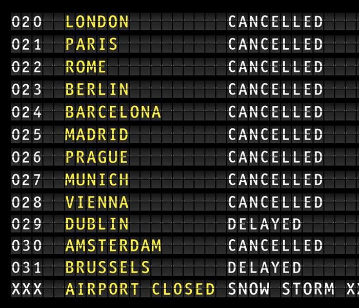 Flight information on airport during a snow storm, vector